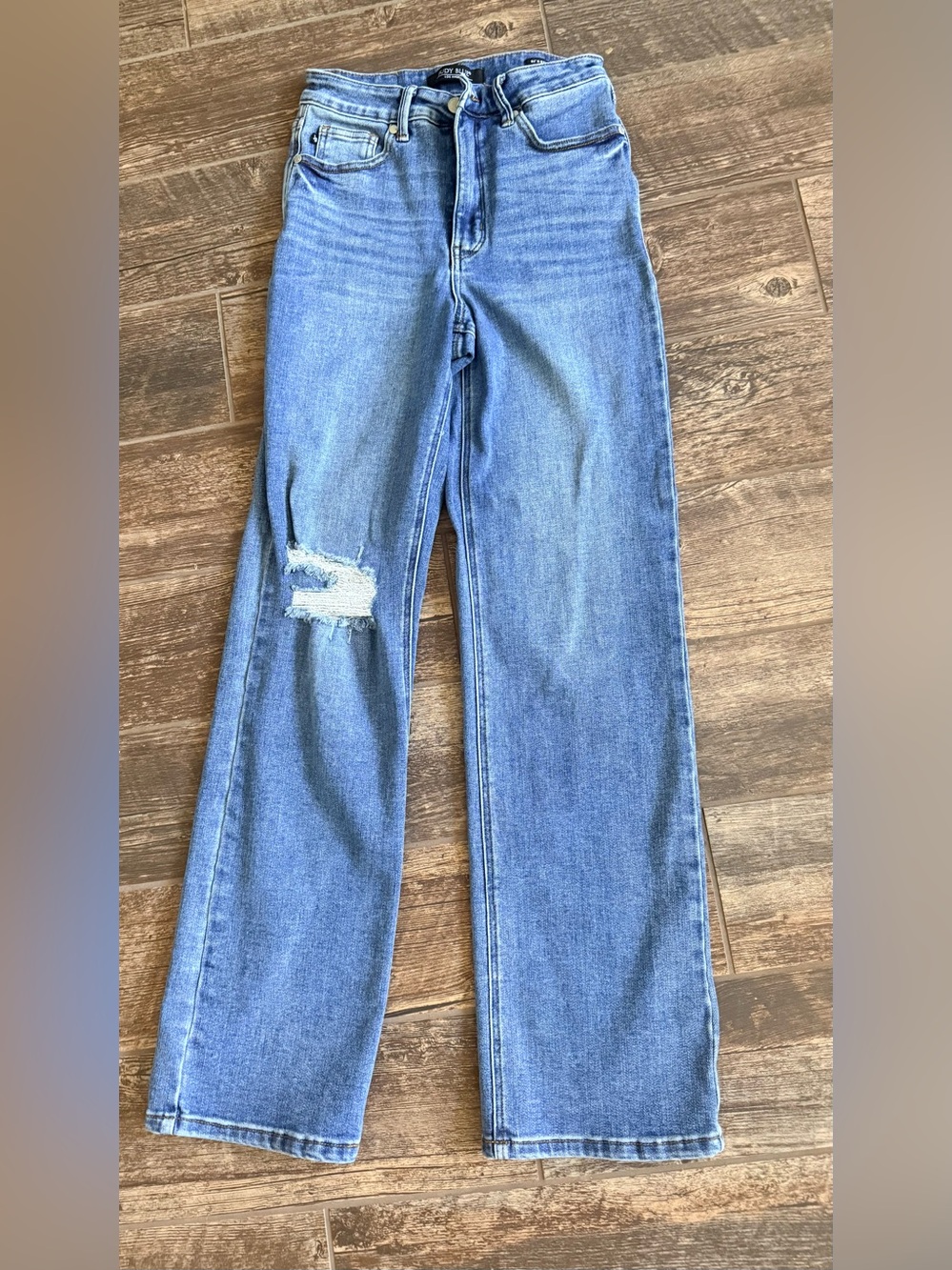 Judy Blue Light Blue High-Rise Wide Leg Jeans with Knee Distress
